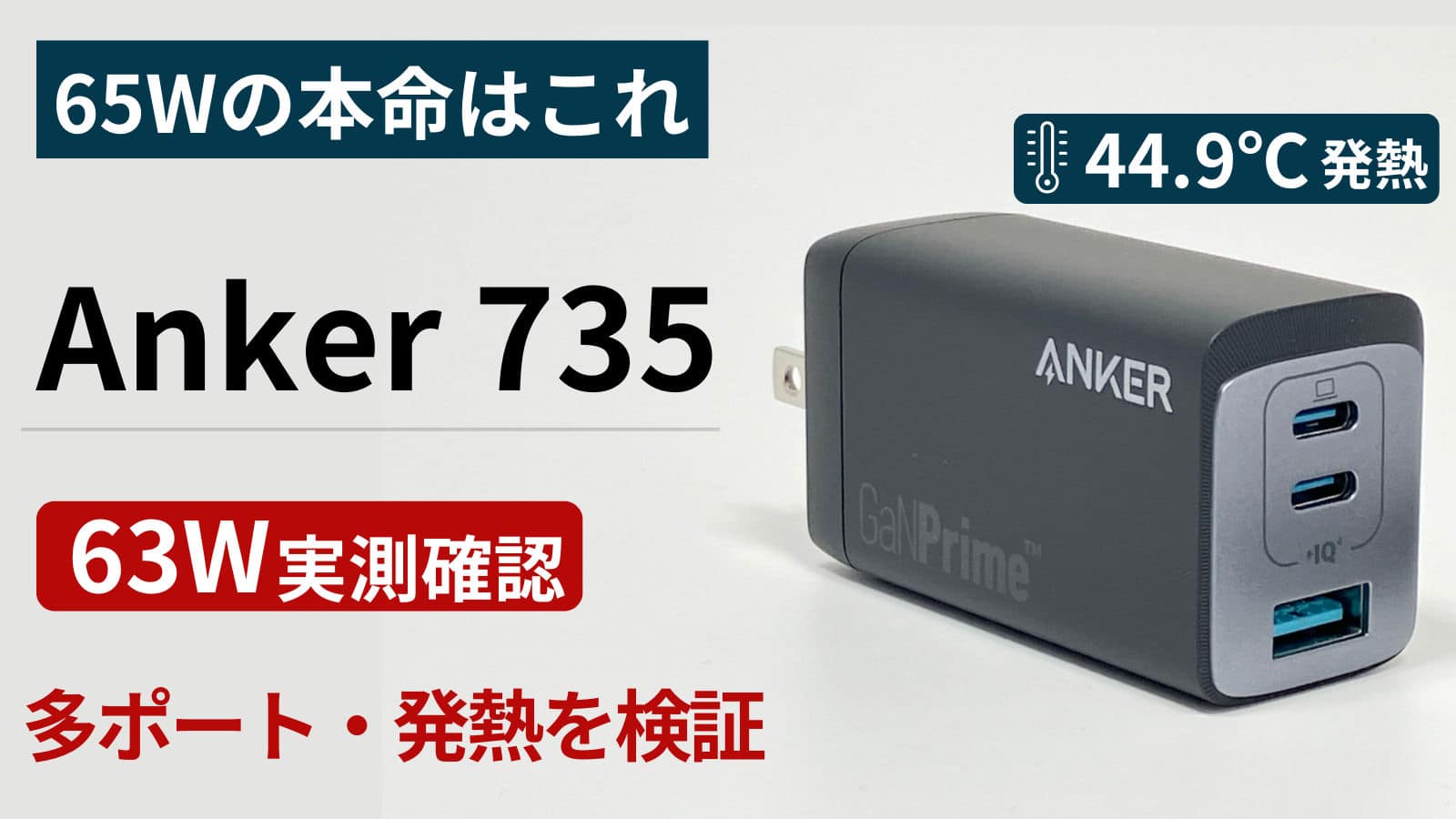 Anker 735 Charger (GaNPrime 65W) の実機レビュー用アイキャッチ画像
