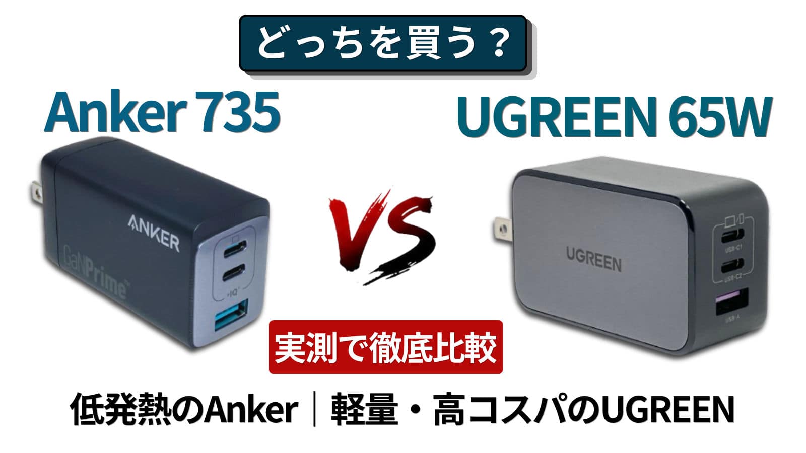 Anker 735 ChargerとUGREEN Nexode PD 65W GaNを実測比較した65W充電器比較レビューのアイキャッチ画像